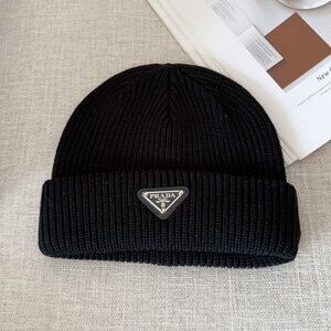 Prada Black Winter Knit Beanie Hat